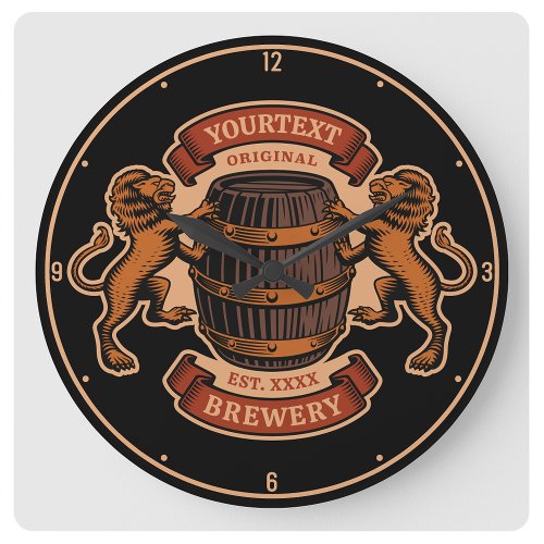 Vintage Lion Oak Barrel Personalized Brewery Beer Large Clock