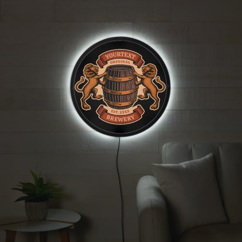 Vintage Lion Oak Barrel Personalized Brewery Beer  LED Sign
