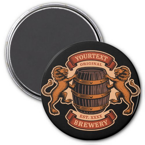 Vintage Lion Oak Barrel Personalized Brewery Beer Magnet