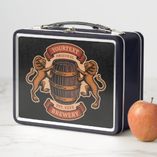 Vintage Lion Oak Barrel Personalized Brewery Beer Metal Lunch Box