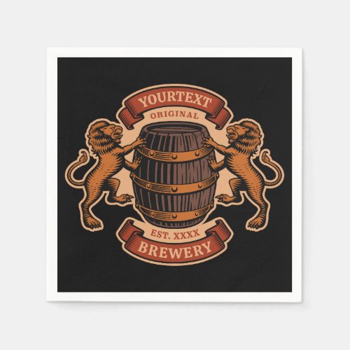 Vintage Lion Oak Barrel Personalized Brewery Beer  Napkins