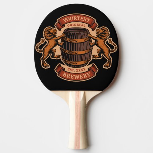 Vintage Lion Oak Barrel Personalized Brewery Beer Ping Pong Paddle