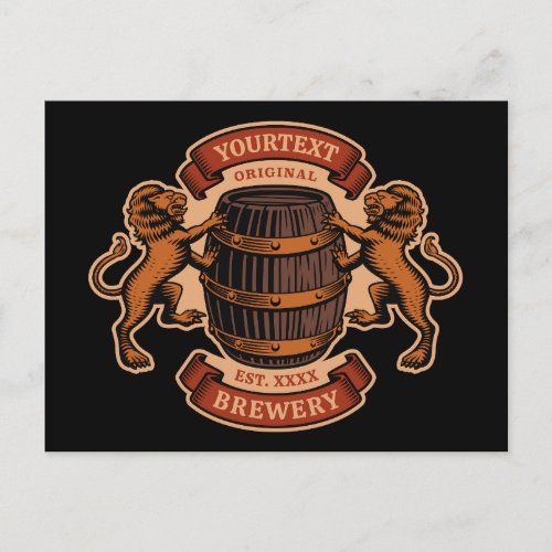 Vintage Lion Oak Barrel Personalized Brewery Beer  Postcard