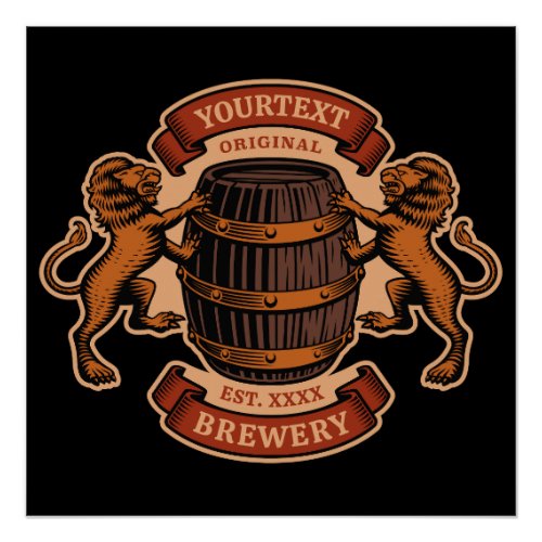 Vintage Lion Oak Barrel Personalized Brewery Beer Poster