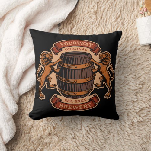 Vintage Lion Oak Barrel Personalized Brewery Beer Throw Pillow