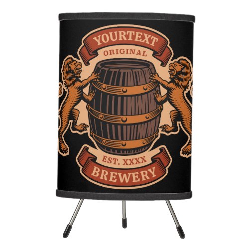 Vintage Lion Oak Barrel Personalized Brewery Beer Tripod Lamp