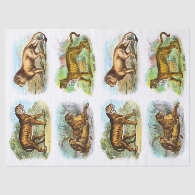 Vintage Lion Tiger Decoupage Collage Tissue Paper (Front)
