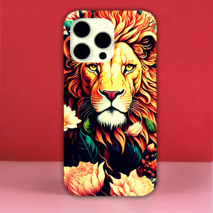 Vintage Lion With Flowers iPhone 15 Pro Max Case