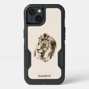 Vintage Lion With Orange Eyes Transparent Drawing iPhone 13 Case