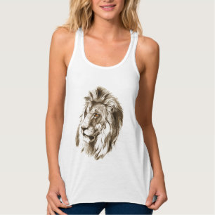 Vintage Lion With Orange Eyes Transparent Drawing Tank Top