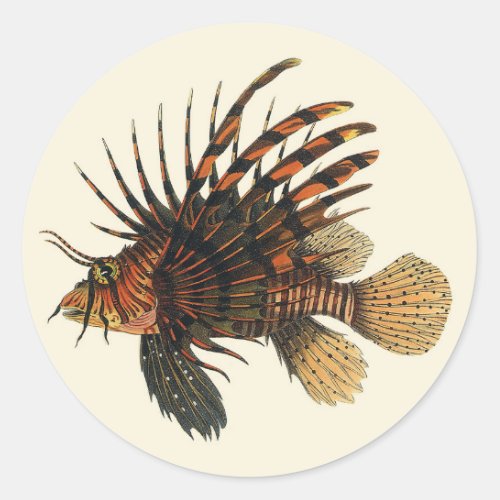 Vintage Lionfish Fish Marine Ocean Life Animal Classic Round Sticker