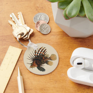Vintage Lionfish Fish, Marine Ocean Life Animal Keychain