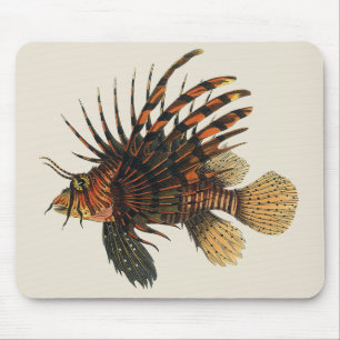 Vintage Lionfish Fish, Marine Ocean Life Animal Mouse Pad