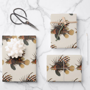 Vintage Lionfish Fish, Marine Ocean Life Animal Wrapping Paper Sheets