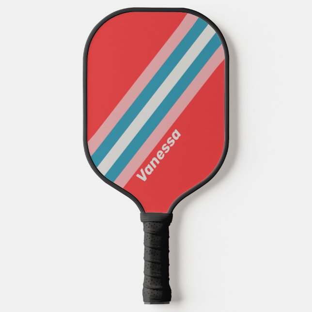 Vintage Lipstick Stripes with Name Pickleball Paddle (Front)