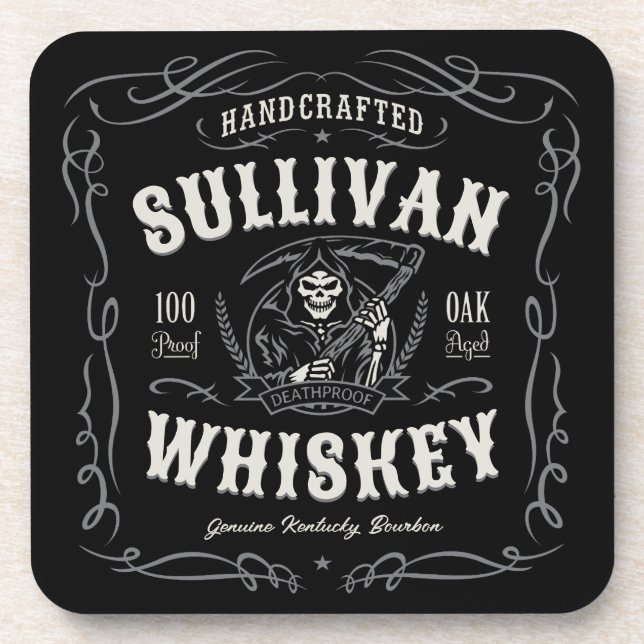 Vintage Liquor ADD NAME Old Grim Reaper Whiskey Beverage Coaster (Front)