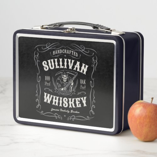 Vintage Liquor ADD NAME Old Grim Reaper Whiskey Metal Lunch Box