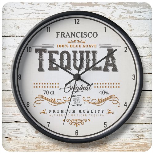 Vintage Liquor Label ADD NAME Mexican Tequila Bar Large Clock