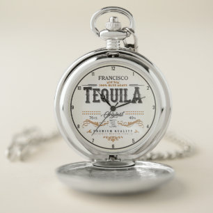 Vintage Liquor Label ADD NAME Mexican Tequila Bar Pocket Watch