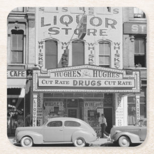 Vintage liquor store photo square paper coaster