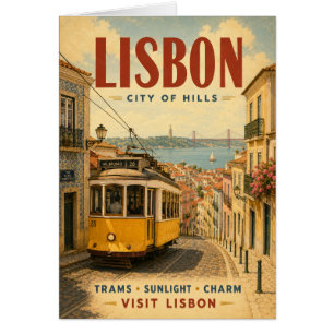 Vintage Lisbon City of Hills Travel Poster with Ic Cards