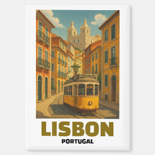 Vintage Lisbon Portugal Retro Tram Street Scene Magnet