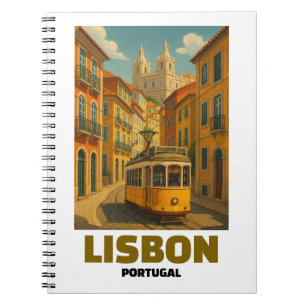 Vintage Lisbon Portugal Retro Tram Street Scene Notebook