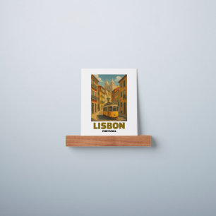 Vintage Lisbon Portugal Retro Tram Street Scene Picture Ledge