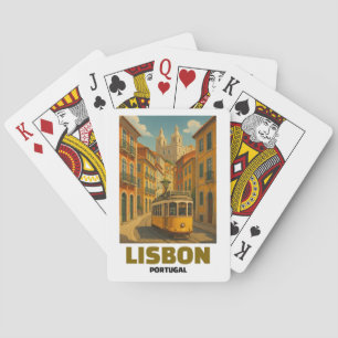 Vintage Lisbon Portugal Retro Tram Street Scene Poker Cards