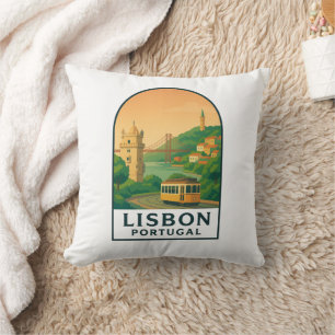 Vintage Lisbon Portugal – Retro Travel City Throw Pillow