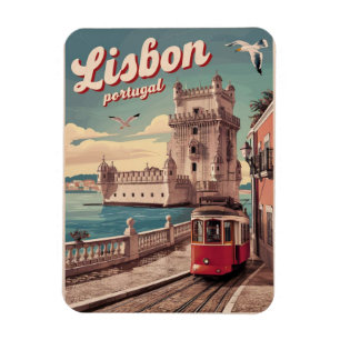 Vintage lisbon portugal travel tram gifts magnet