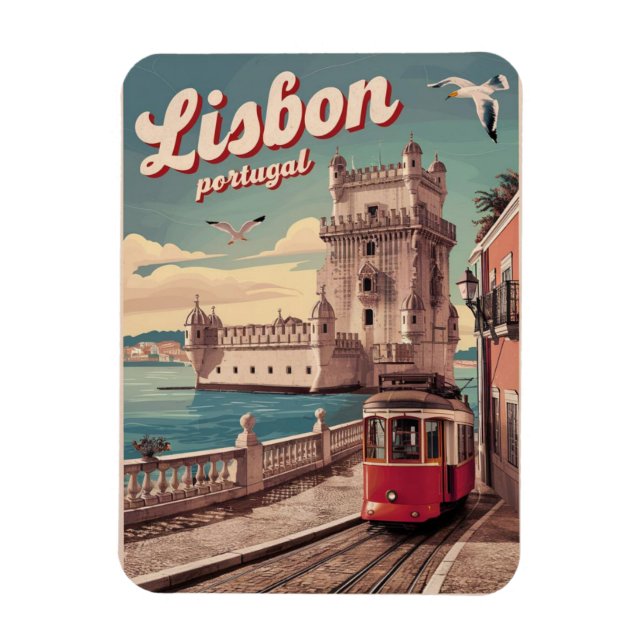 Vintage lisbon portugal travel tram gifts magnet (Vertical)