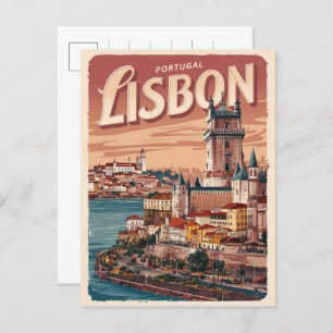 Vintage lisbon portugal water castle travel gifts postcard