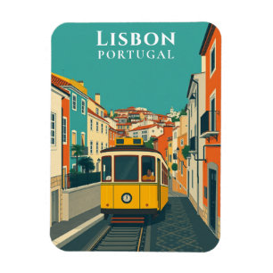 Vintage Lisbon Yellow Tram Ride Travel Souvenir Magnet