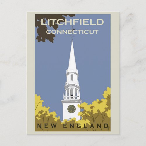 Vintage Litchfield Connecticut Church Travel Postcard