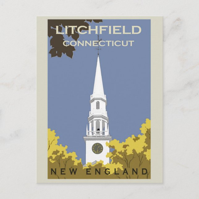 Vintage Litchfield Connecticut Church Travel Postcard (Front)