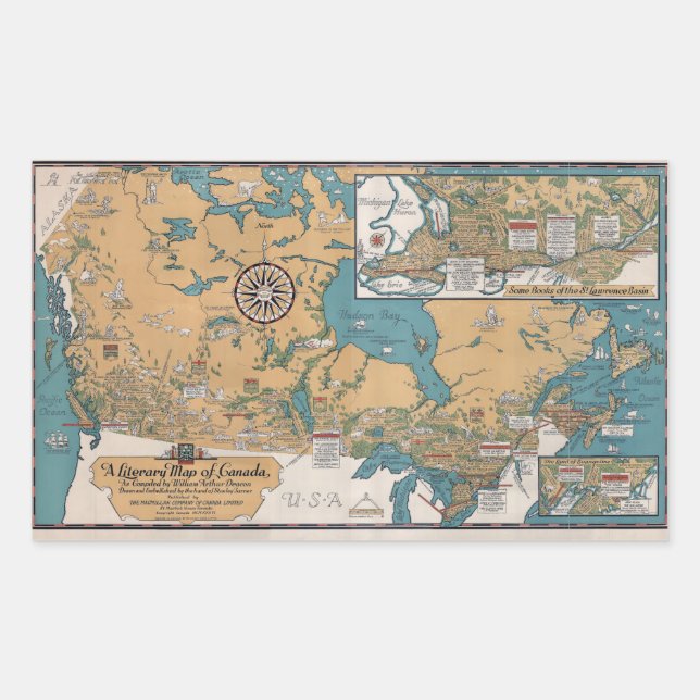 Vintage Literary Map of Canada Rectangular Sticker (Front)