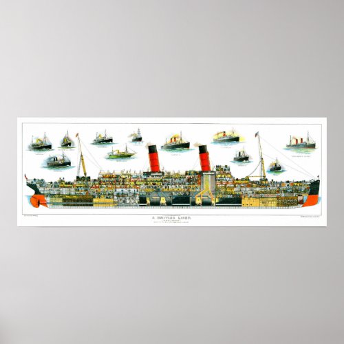 Vintage Lithograph British Ocean Liner RMS Caronia Poster
