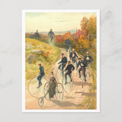Vintage Lithograph of Cycling Group Postcard