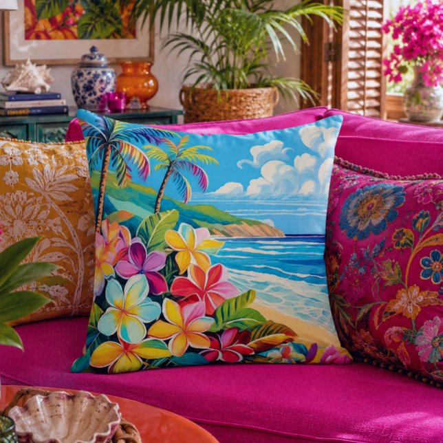 Vintage lithograph tropical art throw pillow (Creator Uploaded)
