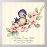 Vintage Little Bird Baby Personalized Birth Poster at Zazzle