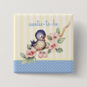 Vintage Little Bird Baby Shower Aunt to Be Custom Pinback Button