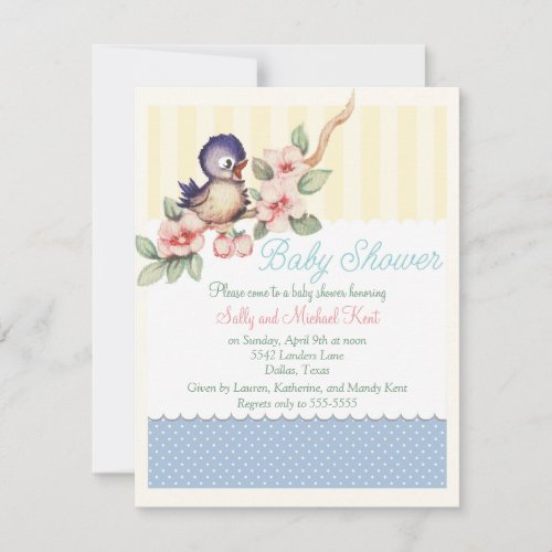 Vintage Little Bird Baby Shower Custom Invitations
