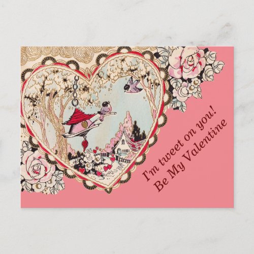 Vintage Little Birds Tweet Valentines Postcard