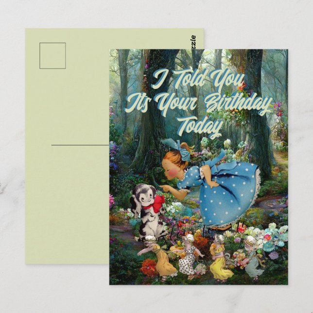 Vintage Little Birthday Dog Girl Retro | Postcard (Front/Back)