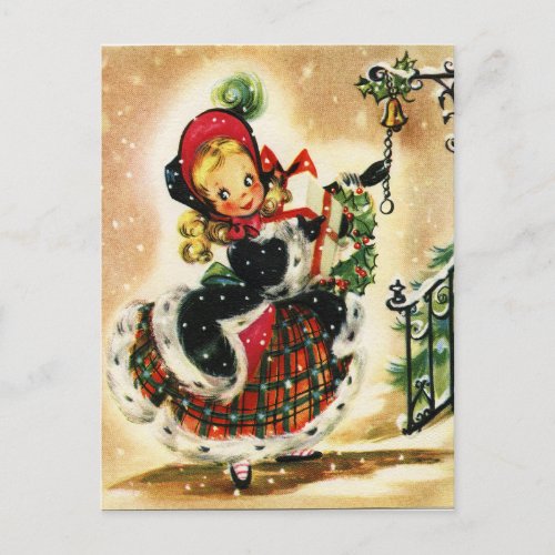 Vintage Little Blonde Girl With Gifts Postcard