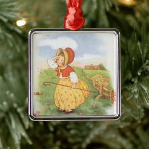 Vintage Little Bo Peep Mother Goose Nursery Rhyme Metal Ornament