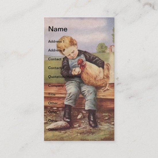 Vintage Little Boy and Chicken Business Card