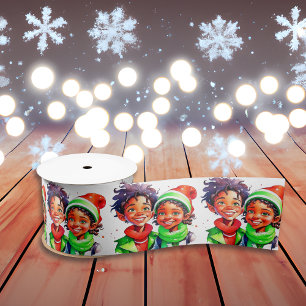 Vintage Little Boy and Girl Christmas Satin Ribbon