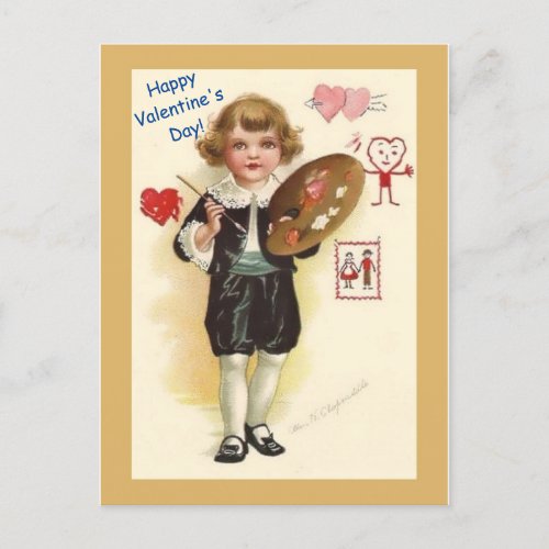 Vintage Little Boy Artist Beautiful Valentine copy Postcard